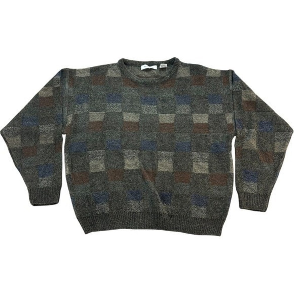 PRONTO UOMO Mens Large Geometric Knit Crew Neck Sweater Acrylic Rayon Korea